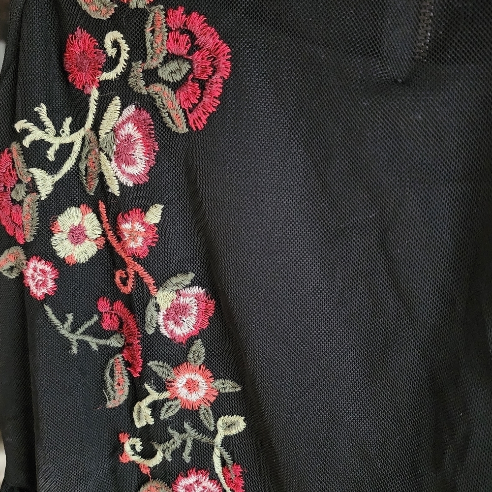 Xhilaration Black Mesh Top with Floral Embroidery - Picture 2 of 5